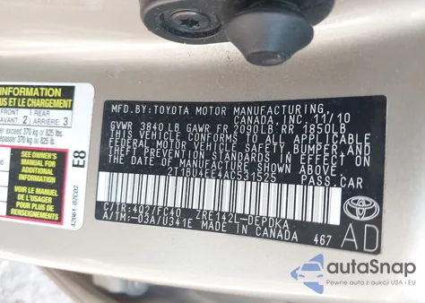 2010 Toyota Corolla Le z USA, uszkodzony, nr VIN 2T1BU4EE4AC531525